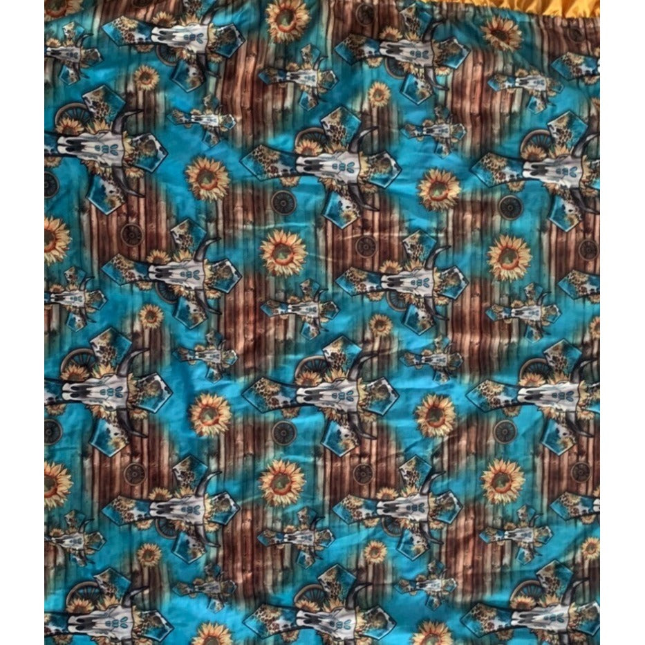 Western-Themed Baby Blanket With Sunflowers & Cowboy Print Satin Ruffle Edges Double-Sided Soft Minky Fabric 30" x 30"