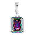 Sterling Silver Rectangular Rainbow CZ Pendant