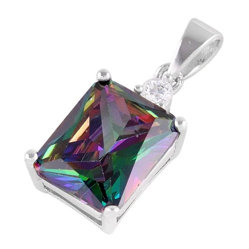 Sterling Silver Rectangular Rainbow CZ Pendant