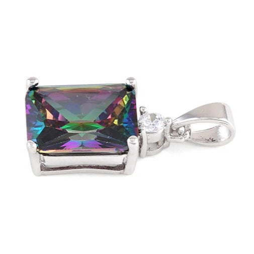 Sterling Silver Rectangular Rainbow CZ Pendant