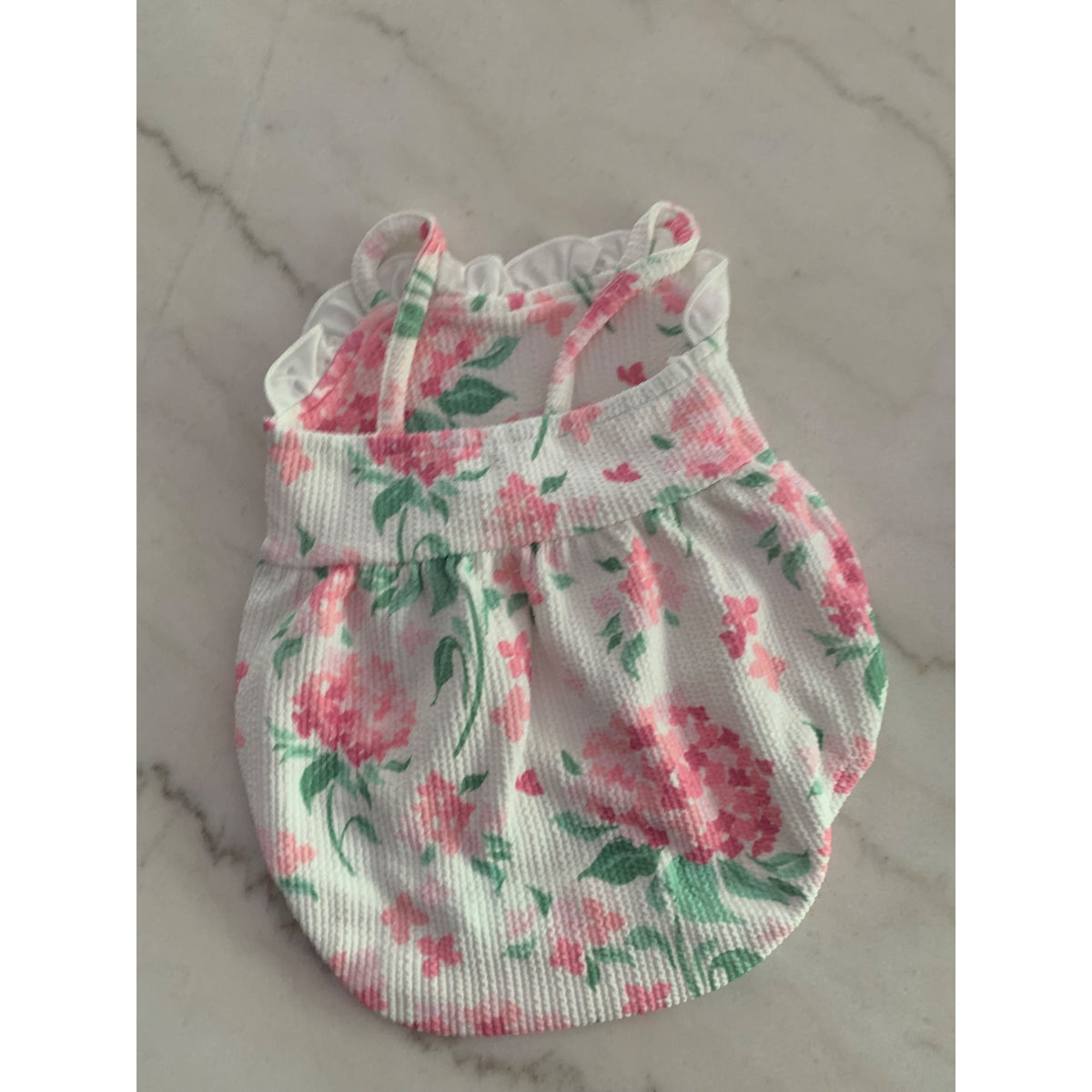 Baby Girls Floral Sleeveless Romper With Ruffled Collar & Snap Closure