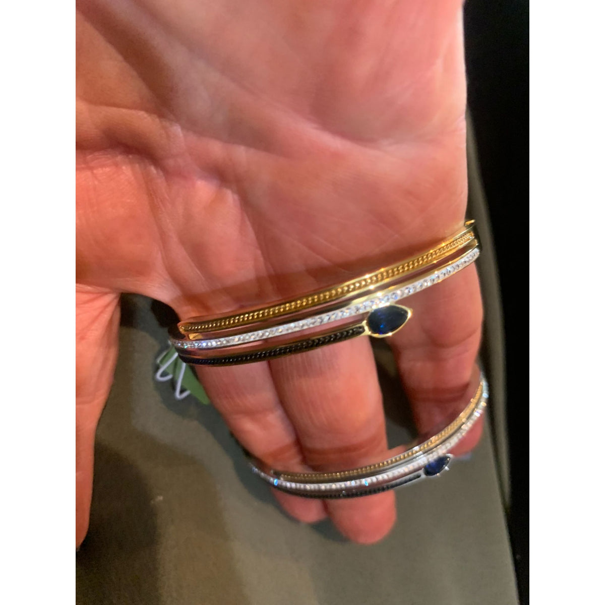 Stainless Steel MZ Collection Gold & Silver Tone Bangles With Blue Stone Accents