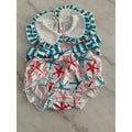 Baby Girls Starfish & Striped Ruffle Romper With Peter Pan Collar