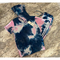 Yuna Tie Dye Short Sleeve Hoodie & Jogger Set Navy Blue Pink