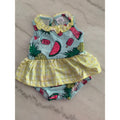 Baby Girls Sleeveless Watermelon & Pineapple Print Romper With Yellow Gingham Skirt Overlay Size 6-12M