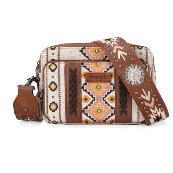 Wrangler Aztec Printed Crossbody Purse With Wallet Compartment