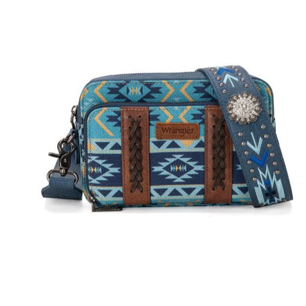 Wrangler Aztec Printed Crossbody Purse With Wallet Compartment