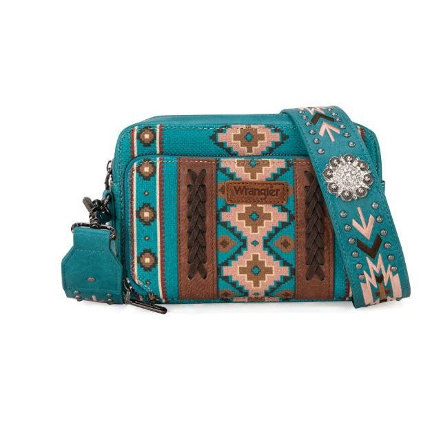 Wrangler Aztec Printed Crossbody Purse With Wallet Compartment