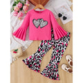 Children's Fashion Love Print Trumpet Long Sleeve T-shirt + Cow Print Trumpet Long Pants Set