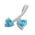 Sterling Silver Cherry Hearts Blue Topaz CZ Pendant .