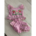 Girls 2-Piece Summer Outfit 0-3M Pink/White Striped Top & Ruffled Shorts With Watermelon Design 100% Cotton Blend