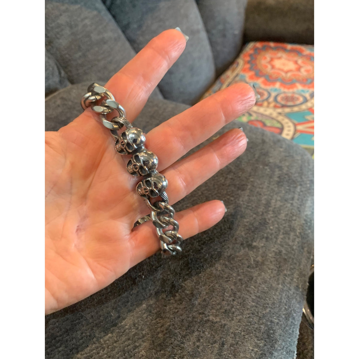 Stainless Steel Skull Chain Link Bracelet Heavyweight Gothic Punk Style Jewelry