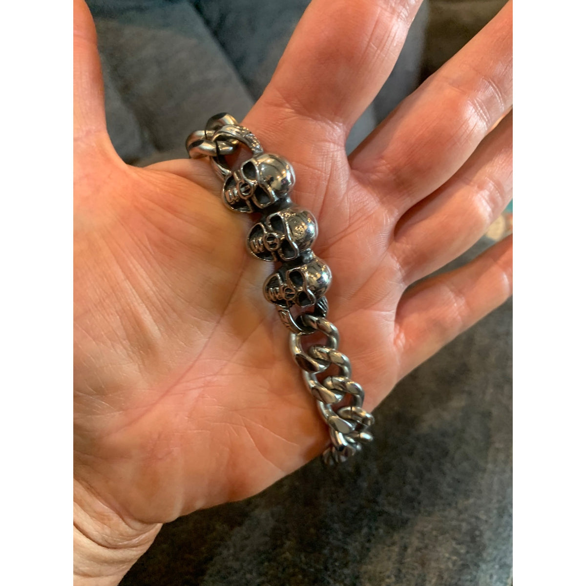 Stainless Steel Skull Chain Link Bracelet Heavyweight Gothic Punk Style Jewelry