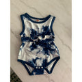 Baby Girls Tie-Dye Sleeveless Romper With Matching Headband Navy & White Size 74