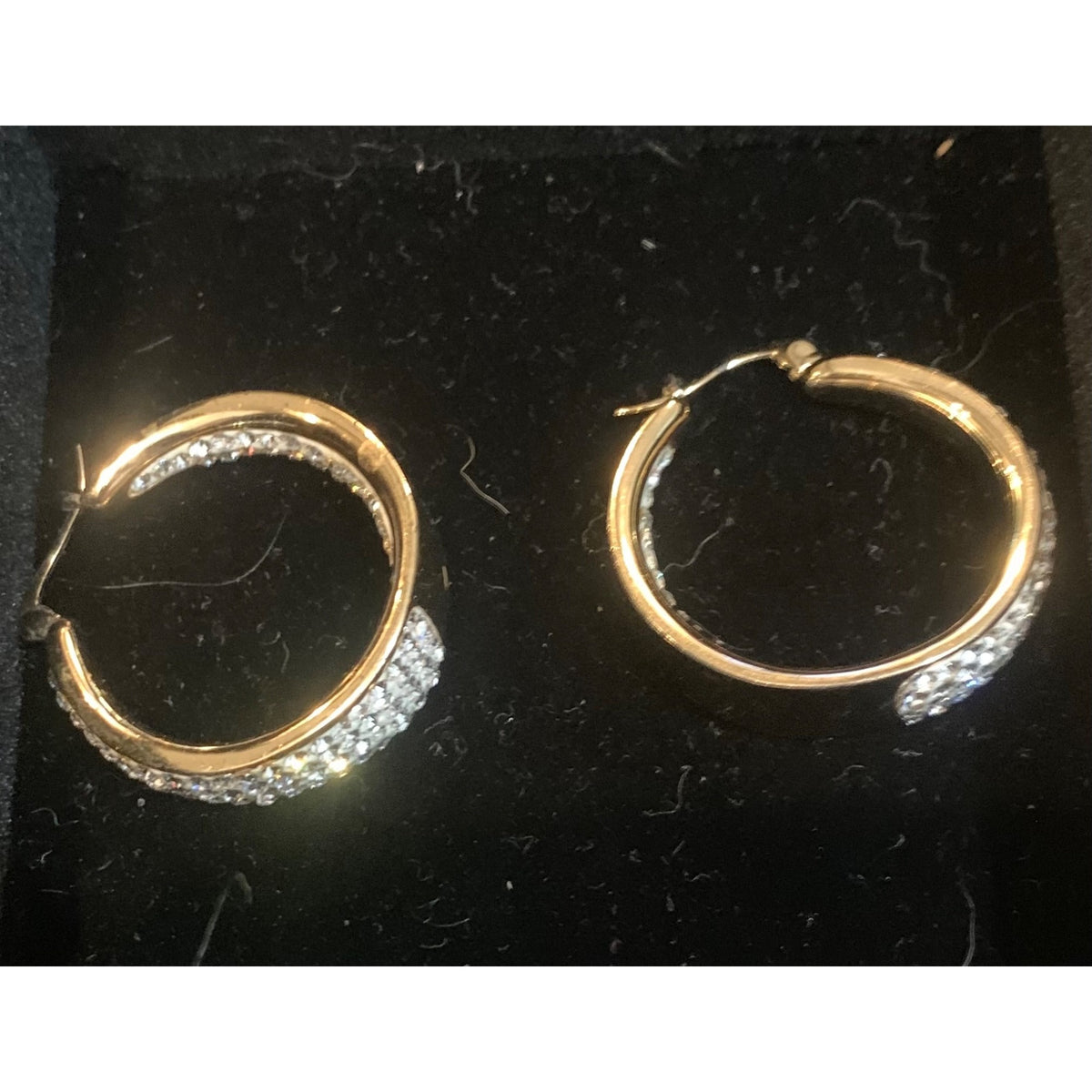 Gold-Tone Hoop Earrings With Clear Rhinestones & Clip Closure