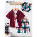 Baby's Plaid Pattern Summer Casual Outfit, Short Sleeve Golf Shirt & Shorts, Toddler & Infant Boy's Clothes, Outdoor