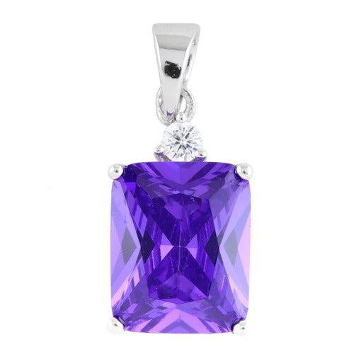 Sterling Silver Rectangular Amethyst CZ Pendant
