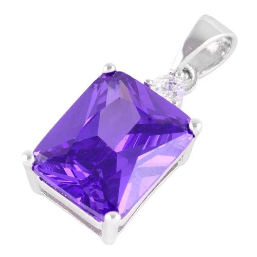 Sterling Silver Rectangular Amethyst CZ Pendant