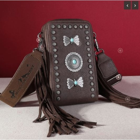 Montana West Fringe Mariposa Concho Collection Phone Crossbody Be the first to review this product Color KH Dimension 5‘’×2.7