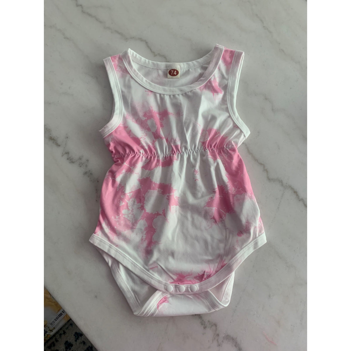 Baby Girls Tie-Dye Sleeveless Romper With Matching Headband Navy & White Size 74