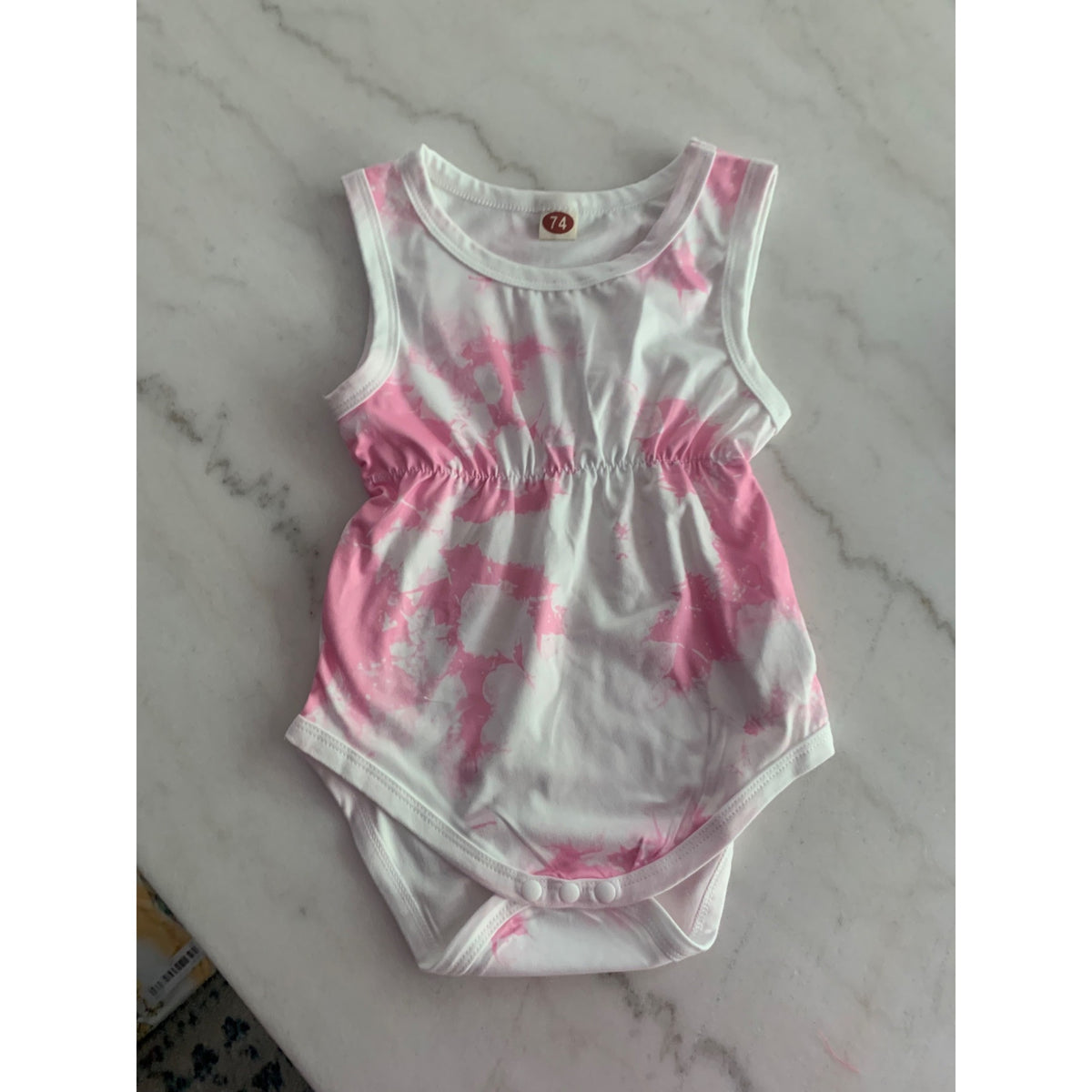 Baby Girls Tie-Dye Sleeveless Romper With Matching Headband Navy & White Size 74
