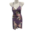 Purple Floral Wrap Dress With Spaghetti Straps & Stretchy Fit - S/M/L