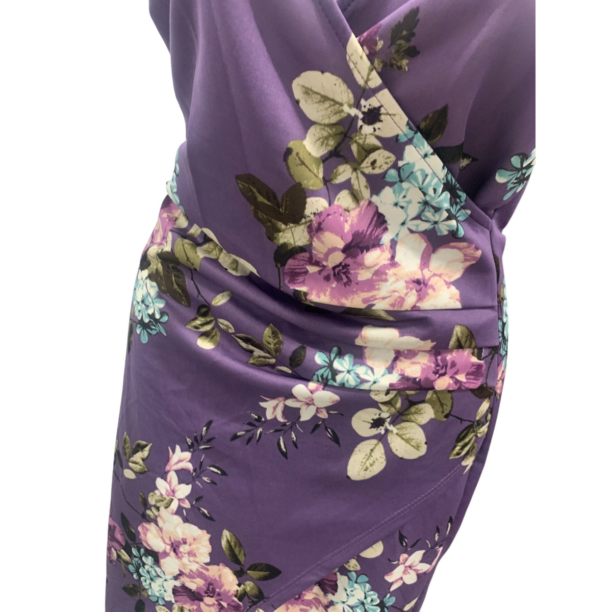 Purple Floral Wrap Dress With Spaghetti Straps & Stretchy Fit - S/M/L