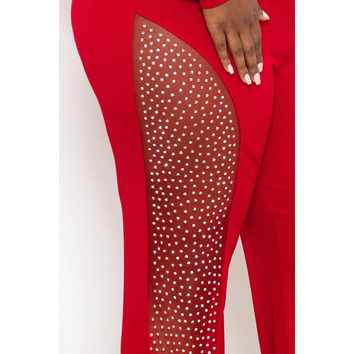 RHINESTONE ON MESH ONE SHOULDER PLUS SIZE JUMPSUIT