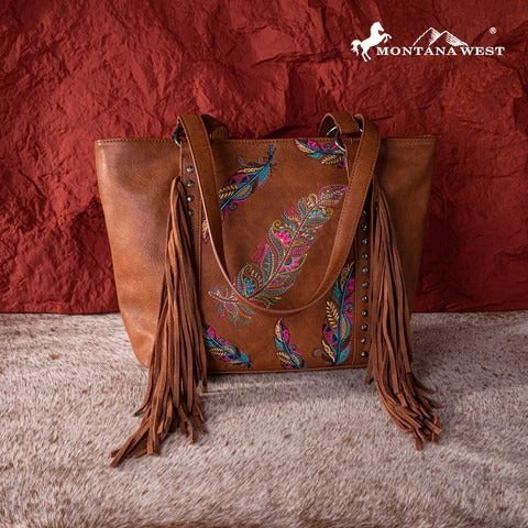 Montana West Embroidered Feather Collection Concealed Carry Tote