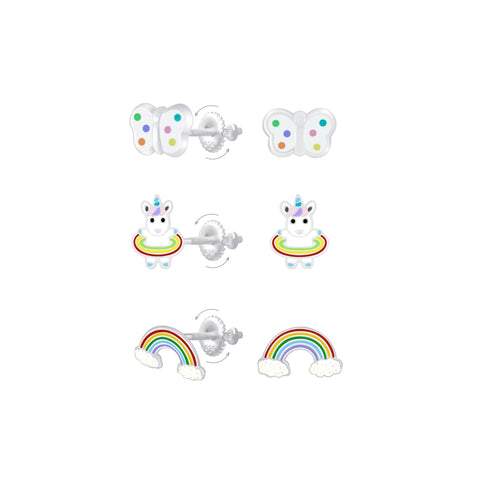 Silver Rainbow Screw Back Earrings Set..