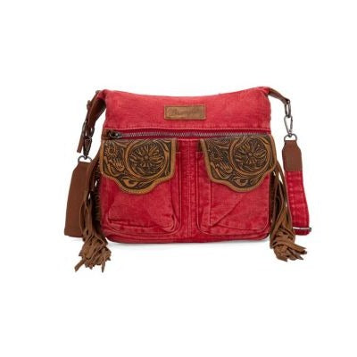 Wrangler by Montana West Genuine leather fringe Floral tooled on the flap with magnetic button