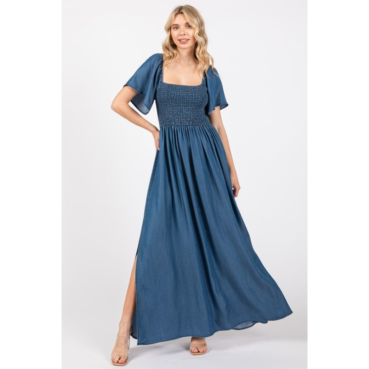 Chest Smoked Denim Max Dress