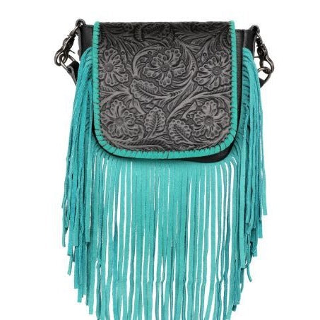 Montana West Genuine Leather Tooled Collection Fringe Crossbody