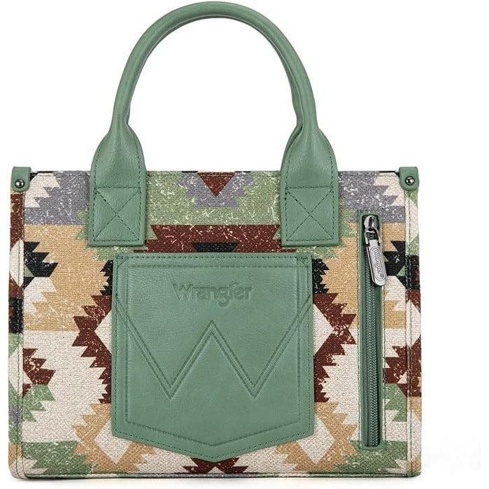 WG166G-81203S Wrangler Southwestern Pattern Dual Sided Print-Tote/Crossbody -GREEN