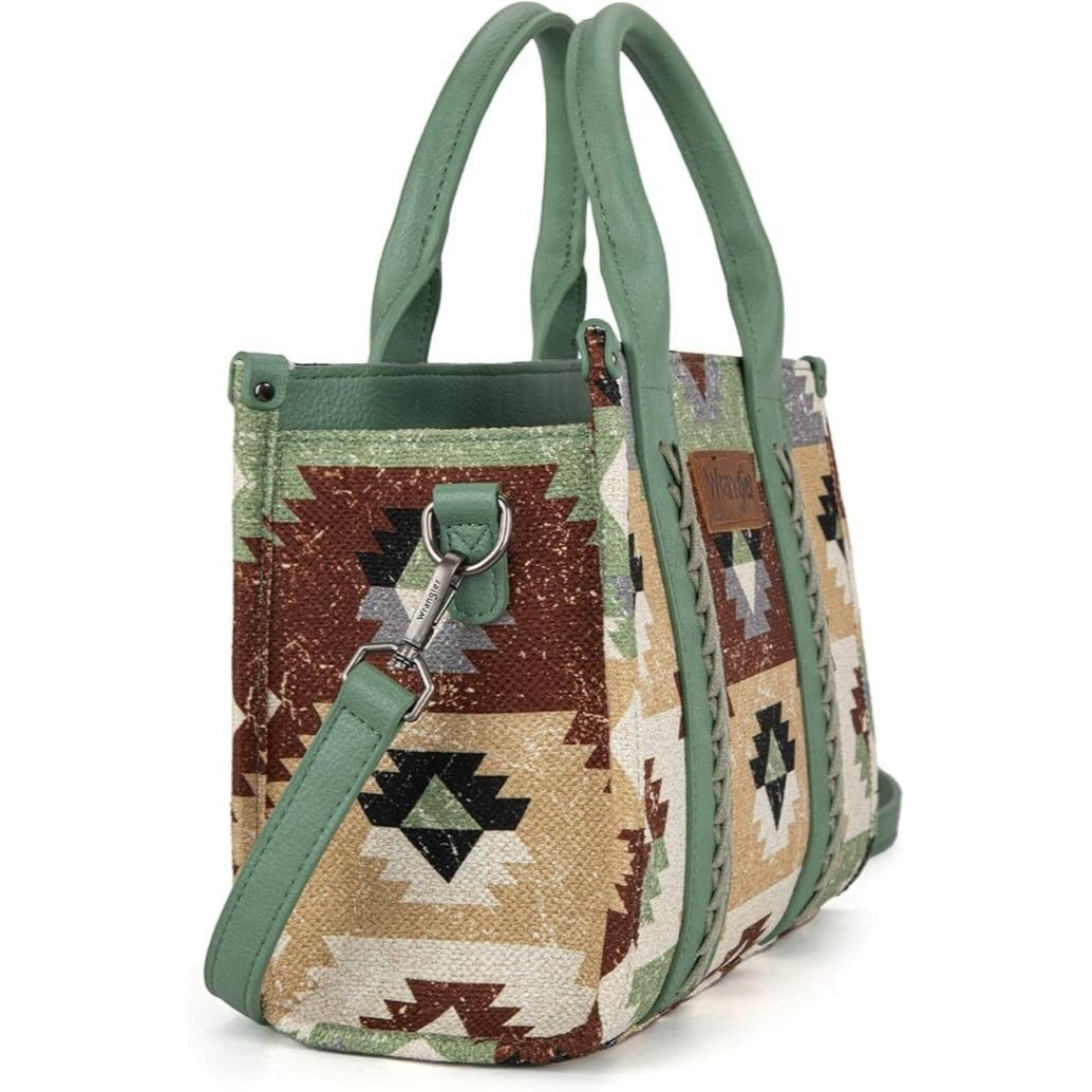 WG166G-81203S Wrangler Southwestern Pattern Dual Sided Print-Tote/Crossbody -GREEN