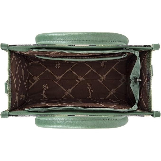 WG166G-81203S Wrangler Southwestern Pattern Dual Sided Print-Tote/Crossbody -GREEN