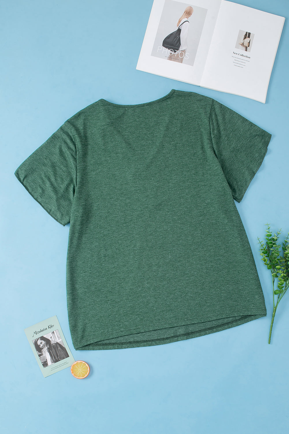 Blackish Green Plus Size Contrast V Neck Draped Sleeve Blouse