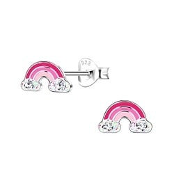 Silver Rainbow Glitter Stud Earrings 925 Sterling Silver