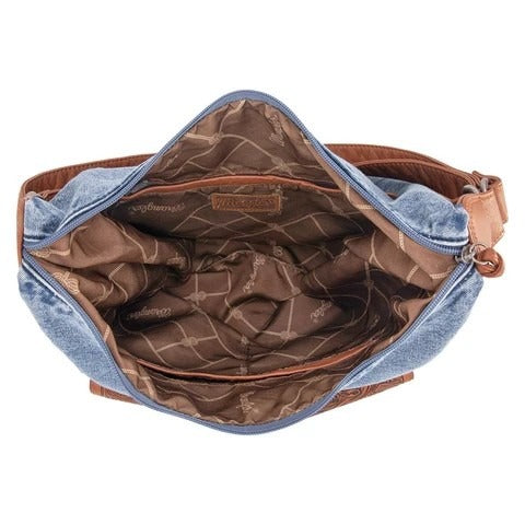 Convertible hobo, backpack, crossbody made of denim jean and PU leather this convertible shoulder bag