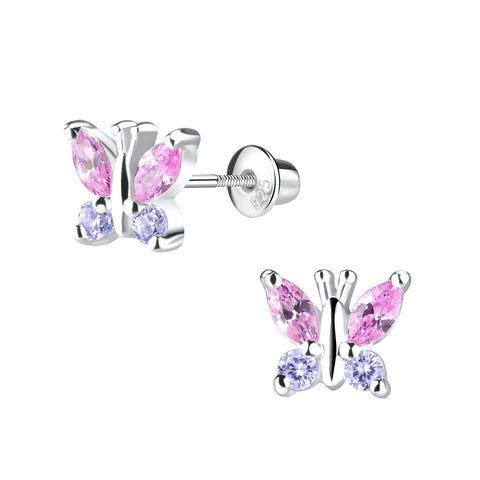 Silver Butterfly Screw Back Bullet Earnings