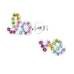 Silver Rainbow Love Stud Earrings 925 Sterling Silver