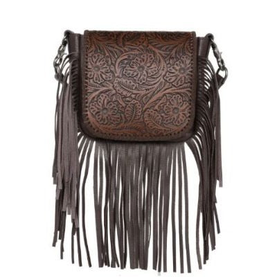 Montana West Genuine Leather Tooled Collection Fringe Crossbody