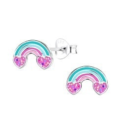 Silver Rainbow Glitter Stud Earrings 925 Sterling Silver