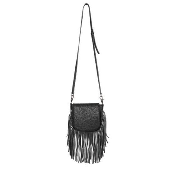 Montana West Genuine Leather Tooled Collection Fringe Crossbody