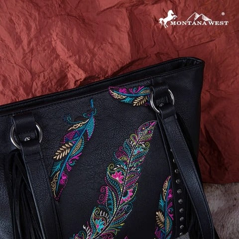 Montana West Embroidered Feather Collection Concealed Carry Tote