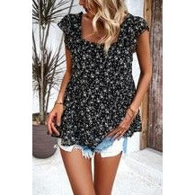 Floral Print Square Neck Loose Fit Lined Top