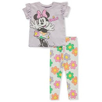 DISNEY MINNIE MOUSE GIRLS' 2-PIECE LEGGINGS SET OUTFIT T-shirt with graphic applique and ribbed trim (100% cotton) Allover print leggings wi