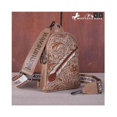 Montana West Embroidered Feather Cut-Out Floral Sling Bag