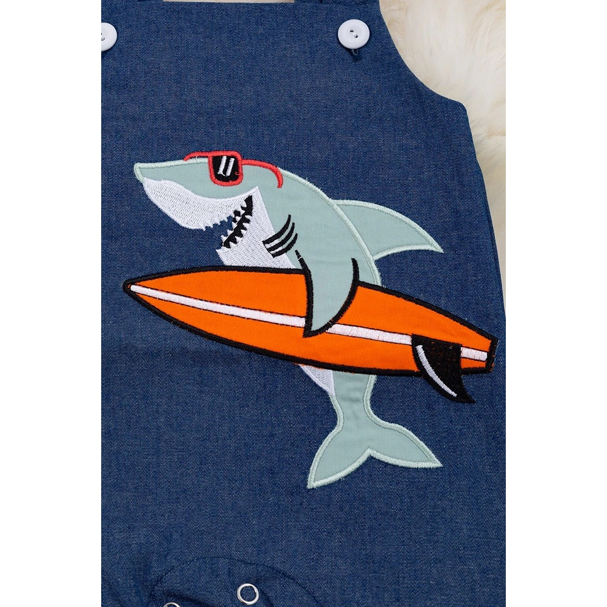 boys' baby romper . shark applique