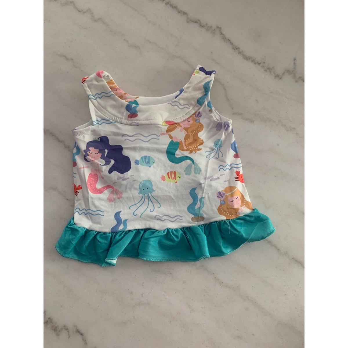 Toddler Girls Mermaid Print Sleeveless Tank Top & Ruffled Bloomers Set
